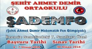 Şehit Ahmet Demir Ortaokulu´ndan Matematik  Fen Olimpiyatları 